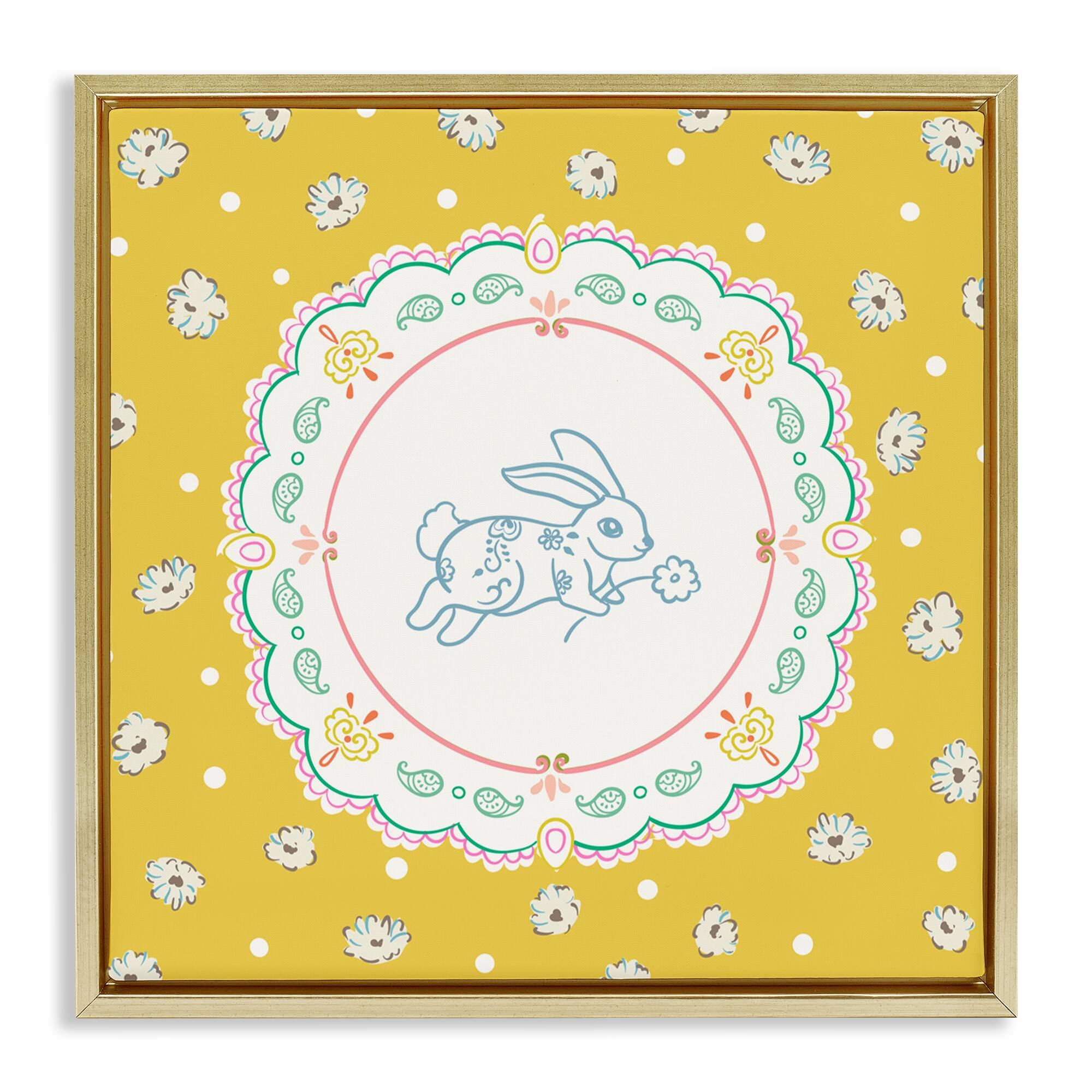 Stupell Industries Yellow Florals Spring Bunny Floating Frame Wall Art